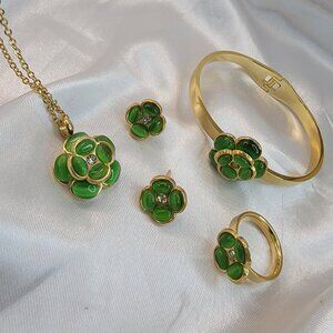 18K Gold Plated  Green Cat Eyes Jewelry Set
